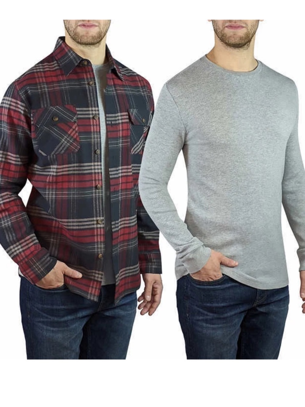 Jachs Men's Red, Black & Gray Plaid Flannel Shirt with Gray Thermal